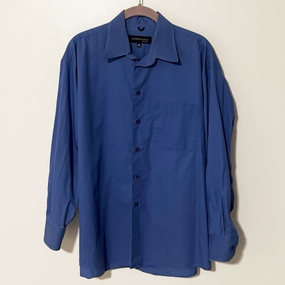 Kenneth Cole Solid Blue Men’s Long Sleeve Button Down Dress Shirt Large 16 - Picture 6 of 6